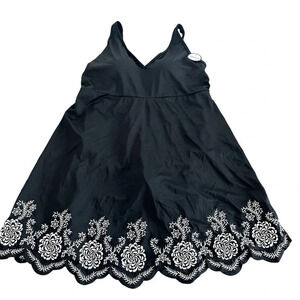 NWT Swimsuits for All‎ Women’s 18 Black Embroidered Swim Dress Swimsuit Modest